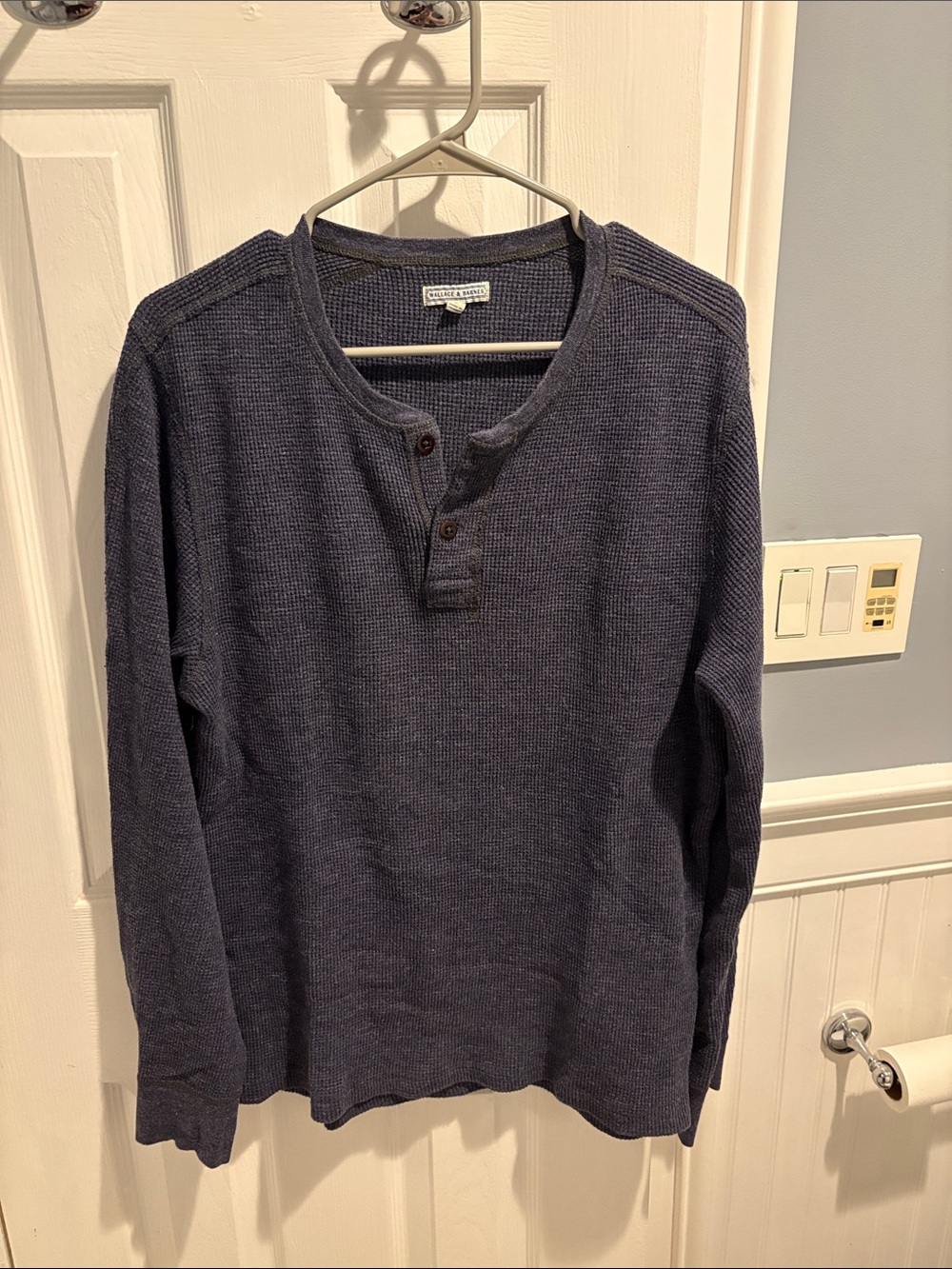 Wallace and Barnes Blue Waffle Long Sleeve Henley